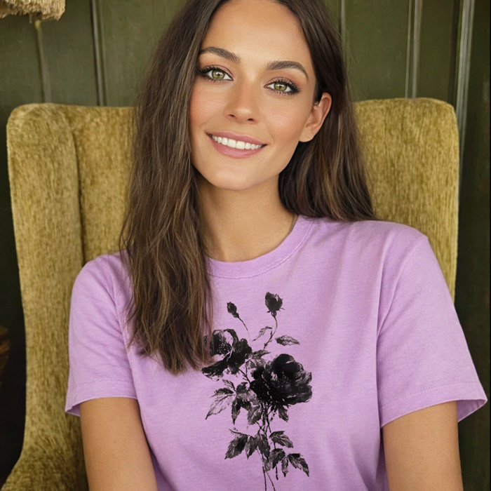 Vintage Black Floral Flower Spring & Summer Graphic Tee