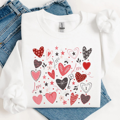 Boho Hearts Collage Valentine's Day Graphic Sweatshirt, Valentines Shirt, Valentines Sweatshirt