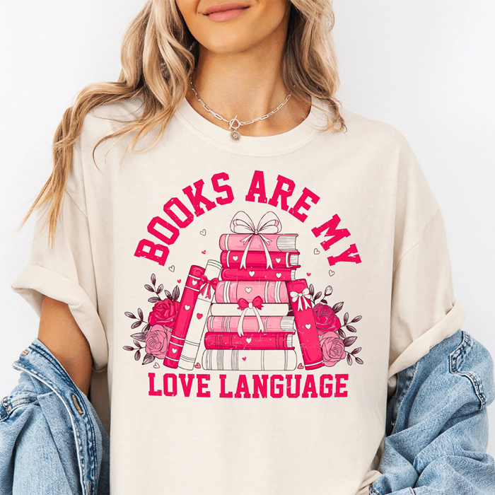 Books Are My Love Language Valentine's Day Graphic Tee, Valentines Shirt