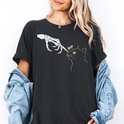 Black Cat Boop Salem Skeleton Animal Fall & Autumn Graphic Tee | Halloween Shirt