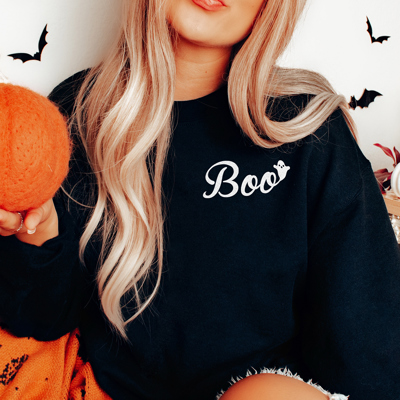 Boo & Ghost Simple Cute Fall & Autumn Graphic Sweatshirt | Halloween Shirt