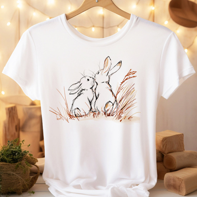 Bunny Love Hand Drawn Sketch Abstract Rabbit Mama Animal Graphic Tee | Nature Tee