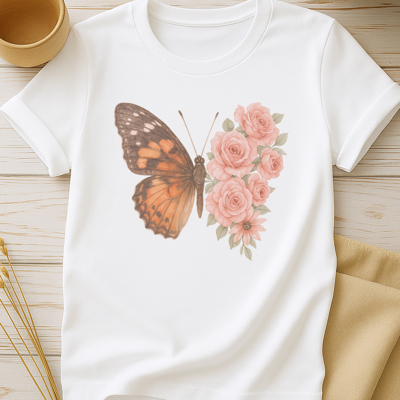 Boho Butterfly Floral Wildflower Happy Spring & Summer Graphic Tee | Nature Tee