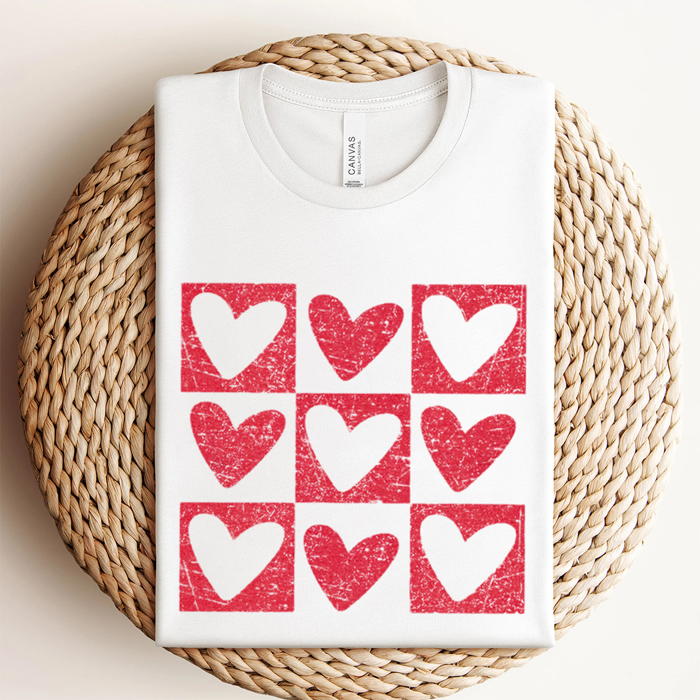 Checkered Hearts Love Valentine's Day Graphic Tee, Valentines Shirt