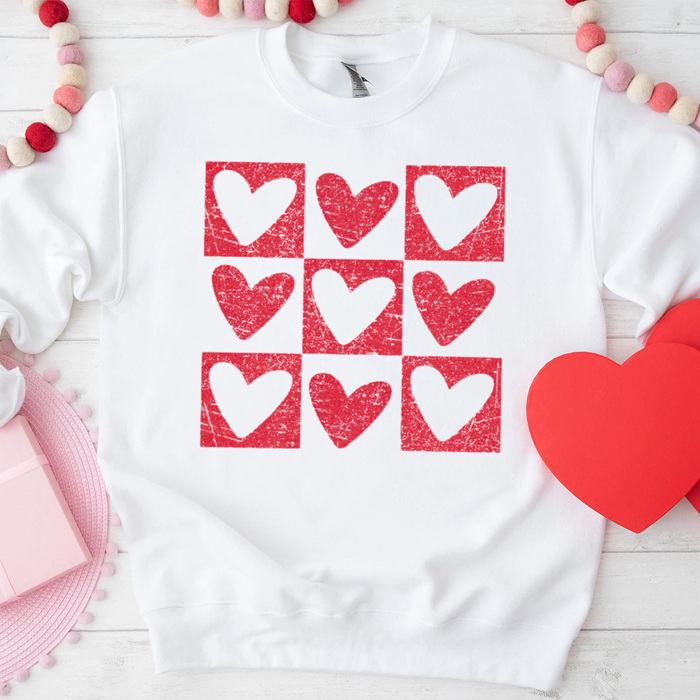 Checkered Hearts Love Valentine's Day Graphic Sweatshirt, Valentines Shirt, Valentines Sweatshirt