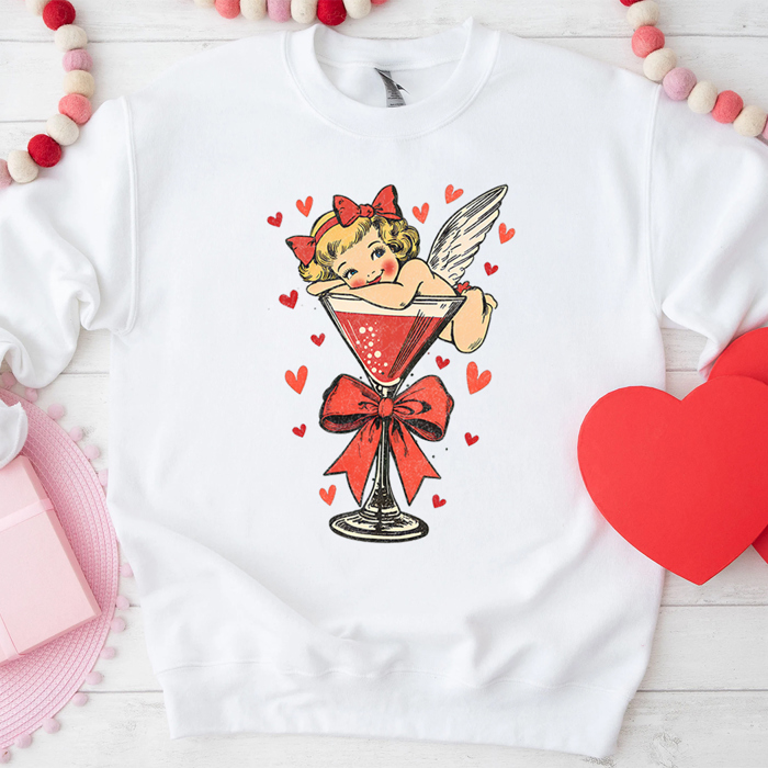 Cherub Martini Valentine's Day Graphic Sweatshirt, Valentine's Day Shirt, Valentine's Sweatshirt