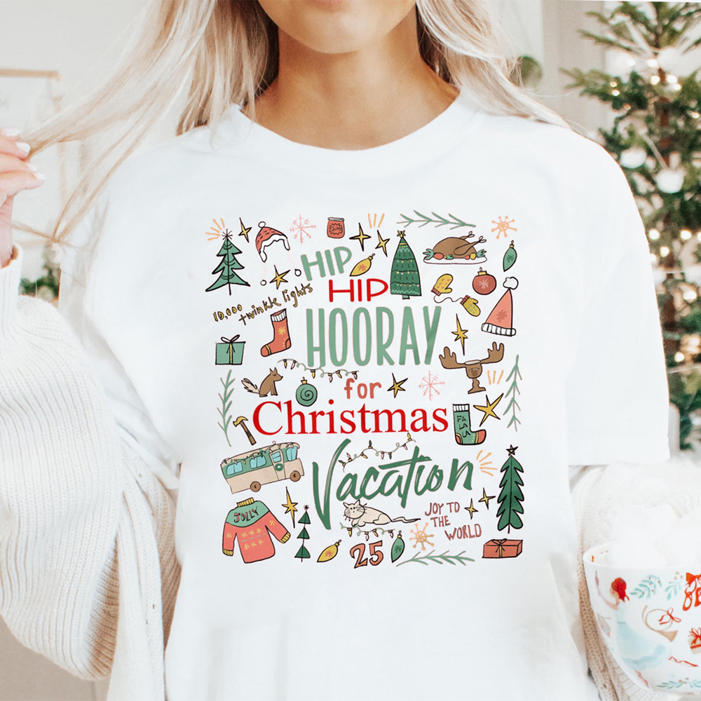 Christmas Vacation Hooray Collage Christmas Movie Graphic Tee