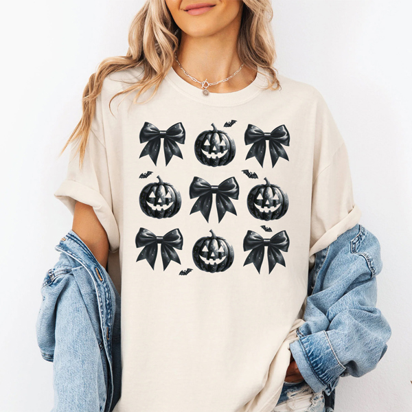 Coquette Bows Pumpkins Bats Spooky Witch Fall & Halloween Graphic Tee