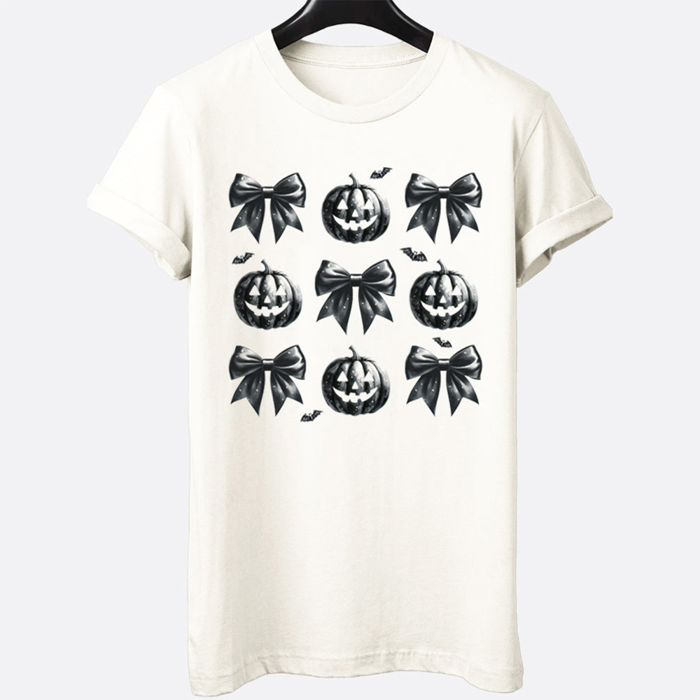 Coquette Bows Pumpkins Bats Spooky Witch Fall & Halloween Graphic Tee