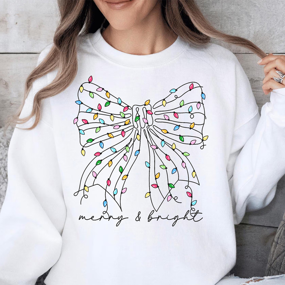 Coquette Bow With Christmas Lights Graphic Sweatshirt