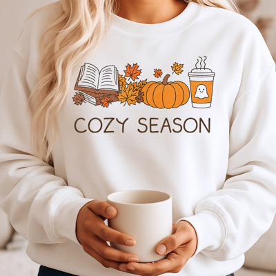Cozy Season Pumpkin Books & Coffee Fall & Autumn Graphic Sweatshirt | Mama Shirt