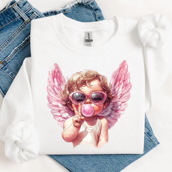 Cupid Blowing A Bubble Valentine's Day Graphic Sweatshirt, Valentines Shirt, Valentines Sweatshirt