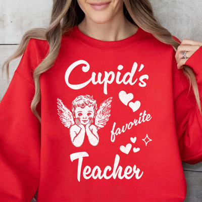 Cupid's Favorite Teacher Valentine's Day Graphic Sweatshirt, Valentine's Shirt, Valentine's Sweatshirt