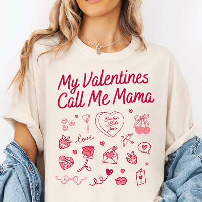 Personalized My Valentine's Call Me Mama Nana Gigi Auntie Graphic Tee, Valentines Shirt, Valentine's Day