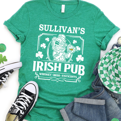 Custom Irish Pub Tee Funny Leprechaun Lucky St. Patrick's Day Graphic Tee