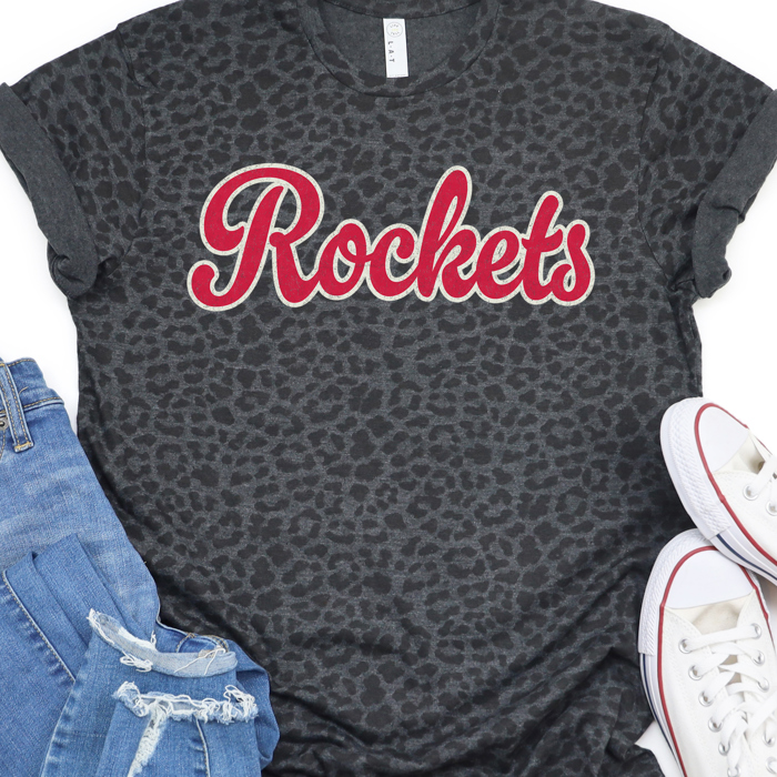 Custom Retro Team Mascot Vintage Personalized Football Black Leopard Print Graphic Tee | Team Shirt