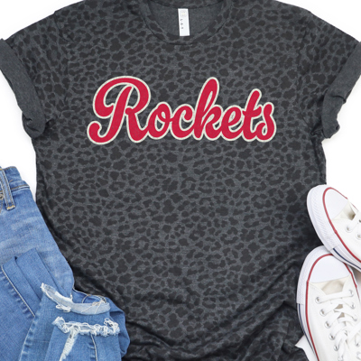Custom Retro Team Mascot Vintage Personalized Football Black Leopard Print Graphic Tee | Team Shirt