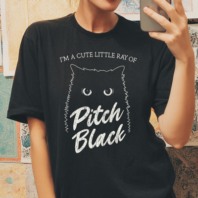 Black Cat Cute Little Ray Of Pitch Black Funny Fall & Autumn Graphic Tee | Halloween Shirt