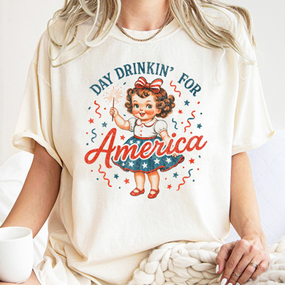 Day Drinkin' Cute Vintage USA America Retro Comfort Colors Graphic Tee | 4th of July Tee