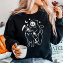  Death Grim Reaper Riding Cat Halloween Graphic Sweatshirt