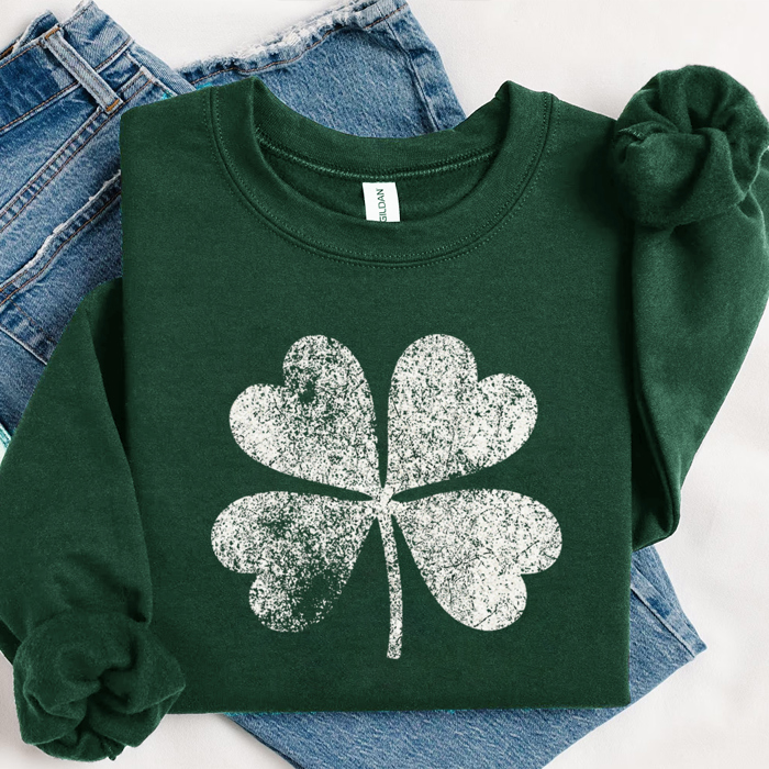 Vintage Distressed Clover Shamrock St. Patrick's Day Sweatshirt | St. Patrick's Day Shirt | St. Paddy's Day Shirt