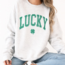  Lucky Clover Distressed Collegiate St Patrick's Day Graphic Sweatshirt