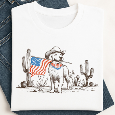 Patriotic Retriever Western USA Americana Cowboy Graphic Tee | 4th Of July Tee