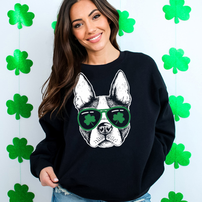 Dog With Shamrock Shades Funny St. Patrick's Day Sweatshirt | St. Patrick's Day Shirt | St. Paddy's Day Shirt