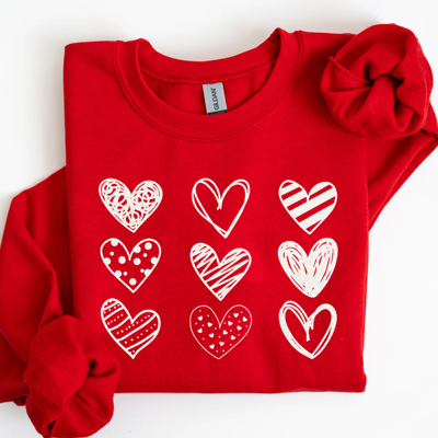 Doodle Hearts Collage Valentine's Day Graphic Sweatshirt, Valentines Shirt, Valentines Sweatshirt