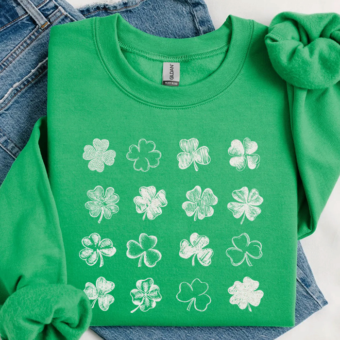 Doodle Mini Shamrocks & Clovers St. Patrick's Day Sweatshirt | St. Patrick's Day Shirt | St. Paddy's Day Shirt