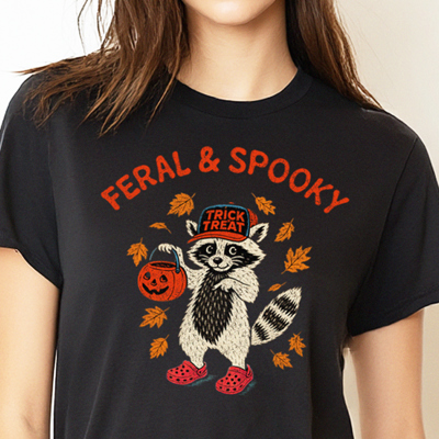Feral & Spooky Funny Raccoon Animal Fall & Autumn Graphic Tee | Halloween Shirt