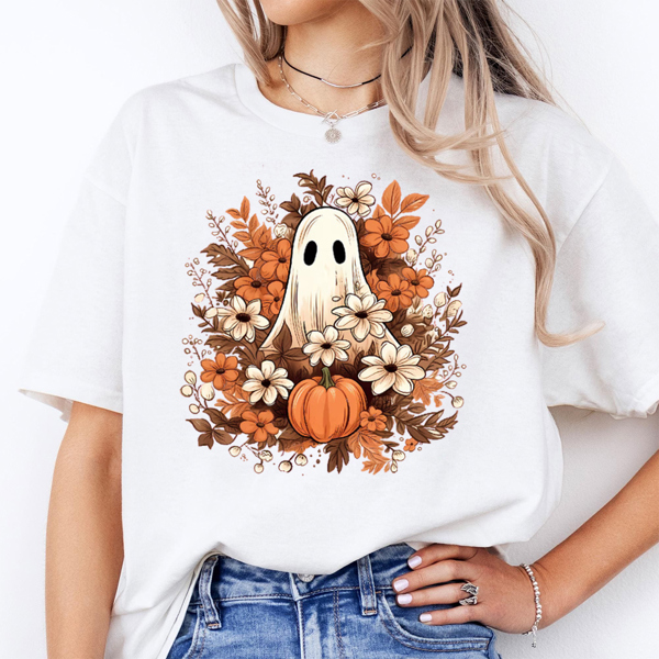 Floral Ghost With Wildflowers Fall & Halloween Graphic Tee