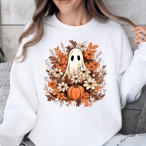 Floral Ghost With Wildflowers Fall & Halloween Graphic Sweatshirt