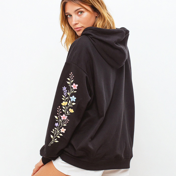 Floral Wildflower Pocket & Sleeve Premium Bella + Canvas Graphic Hoodie | Spring Floral Hoodie