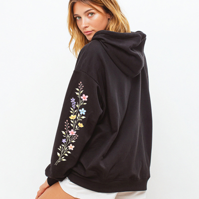 Floral Wildflower Pocket & Sleeve Premium Bella + Canvas Graphic Hoodie | Spring Floral Hoodie