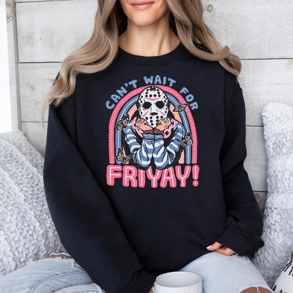 Can't Wait For Friyay! Funny Halloween Graphic Sweatshirt