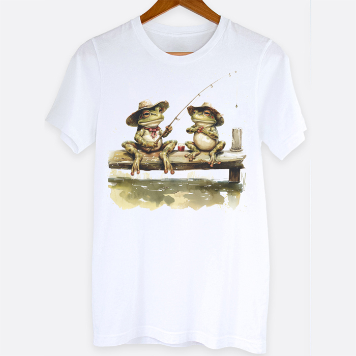 Frogs Fishing On A Dock Graphic Tee