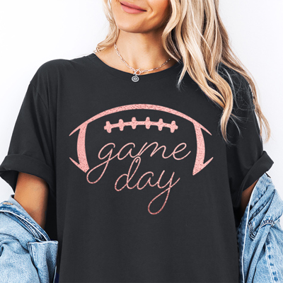 Game Day Rose Gold Metallic Football Big Game Superbowl Sports Graphic Tee | Superbowl Shirt | Football Tee