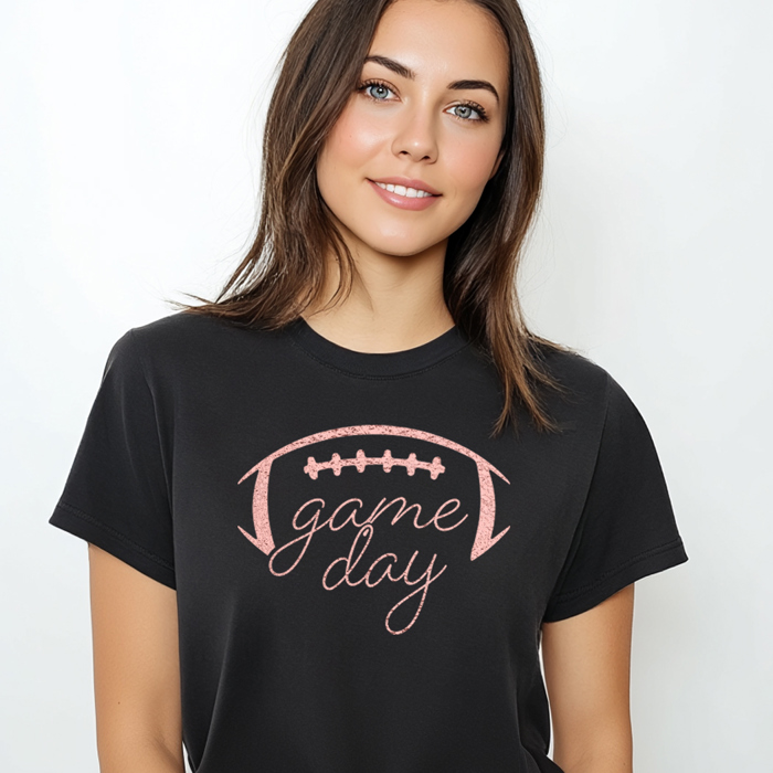 Game Day Rose Gold Metallic Football Big Game Sports Graphic Tee | Football Shirt