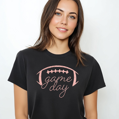 Game Day Rose Gold Metallic Football Big Game Sports Graphic Tee | Football Shirt