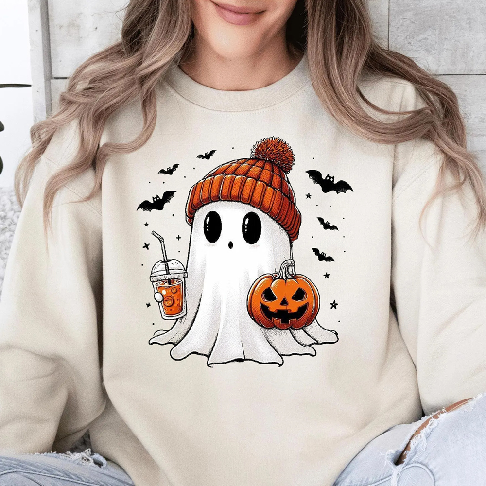 Cute Ghost With The Most Beanie Fall & Halloween Graphic Sweatshirt