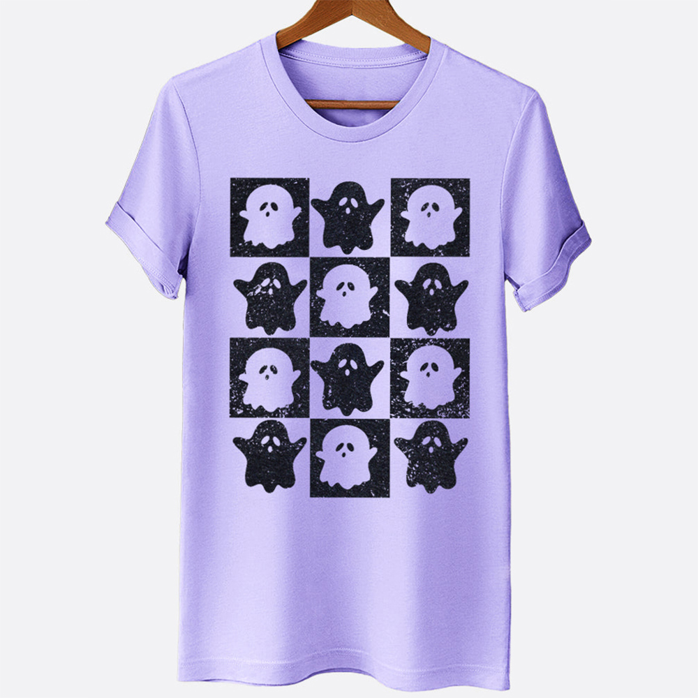 Cute Mini Ghost Checker Boho Spooky Fall & Halloween Graphic Tee