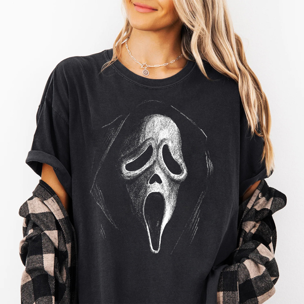 Ghost Face Portrait Scream Scary Halloween Movie Graphic Tee