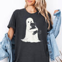  Ghost Hugging Black Cat Cute Halloween Graphic Tee