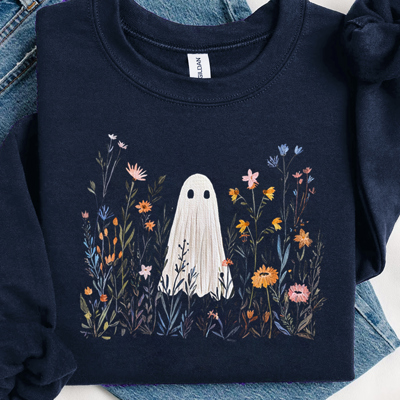 Ghost & Wildflowers Spooky Floral Fall & Autumn Graphic Sweatshirt | Halloween Shirt