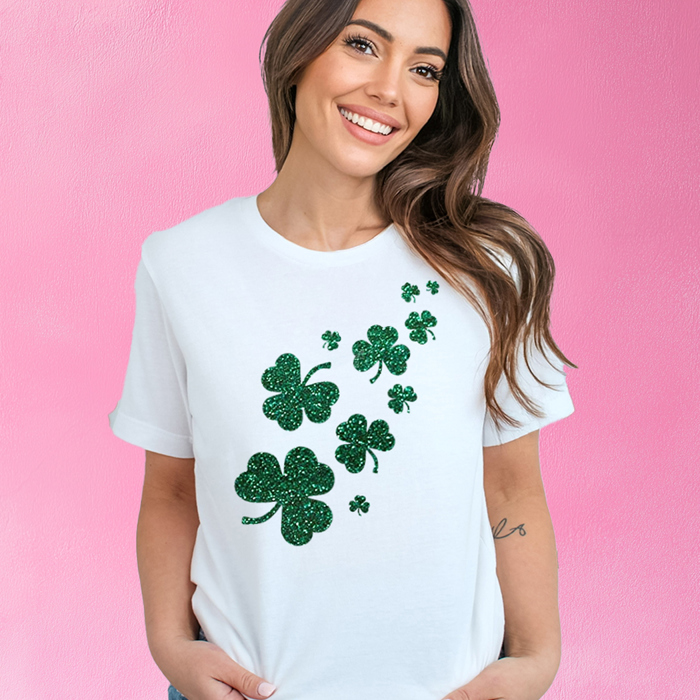 Glitter Shamrock Trail Shimmer St. Patrick's Day Tee Shirt | St. Paddy's Day Shirt