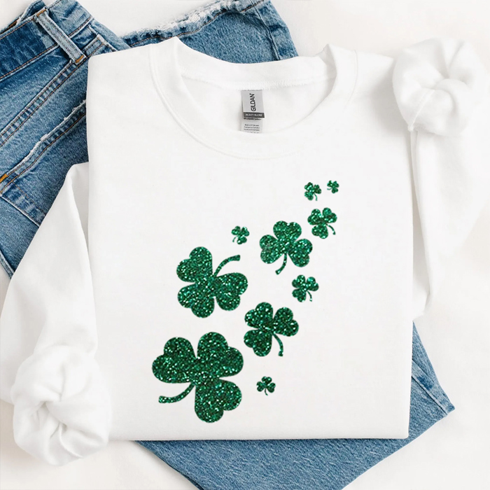 Glitter Shamrock Trail Shimmer St. Patrick's Day Sweatshirt | St. Patrick's Day Shirt | St. Paddy's Day Shirt