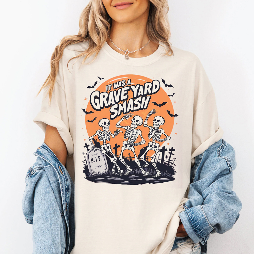 Graveyard Smash Funny Skeleton Monster Mash Halloween Graphic Tee