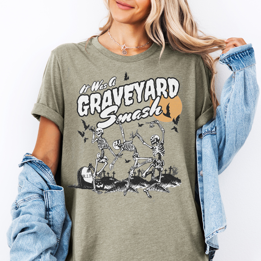 Graveyard Smash Dancing Skeleton Monster Mash Halloween Graphic Tee