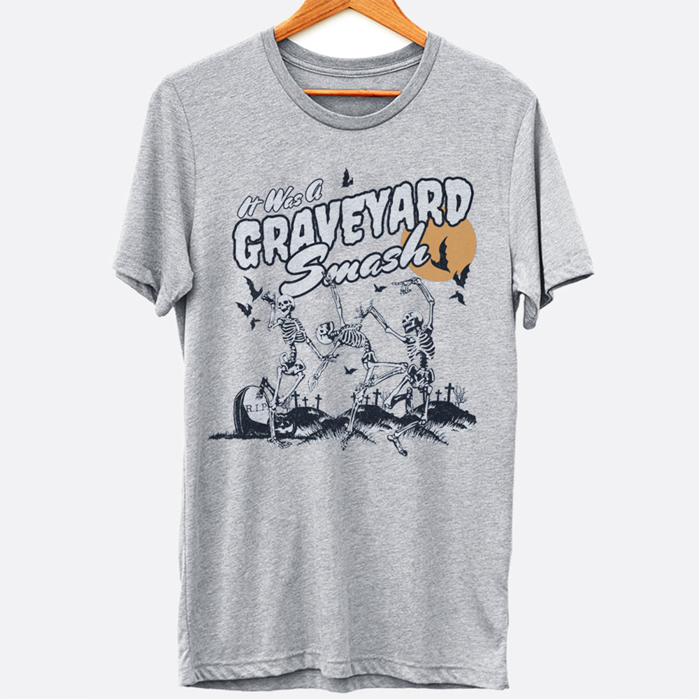 Graveyard Smash Dancing Skeleton Monster Mash Halloween Graphic Tee